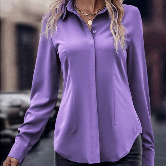 New purple button down blouse top - Picture 8 of 8